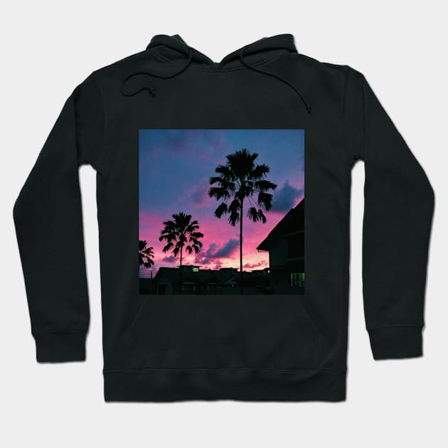 Summer Palm Trees Pink Skies Hoodie by Nita Sophian